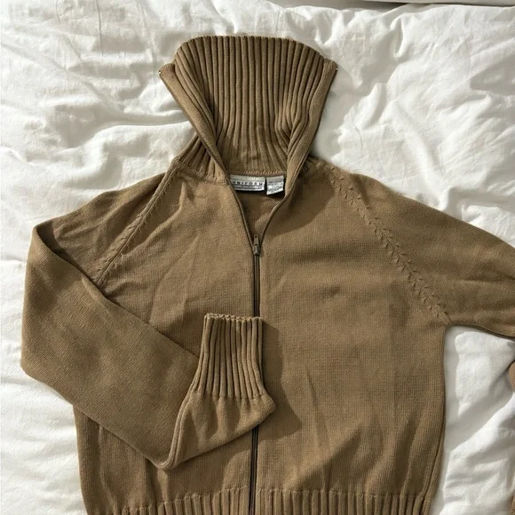 JohnPaulRichard Tan Zip Up Sweater with Ribbed Knit - Picture 2 of 6